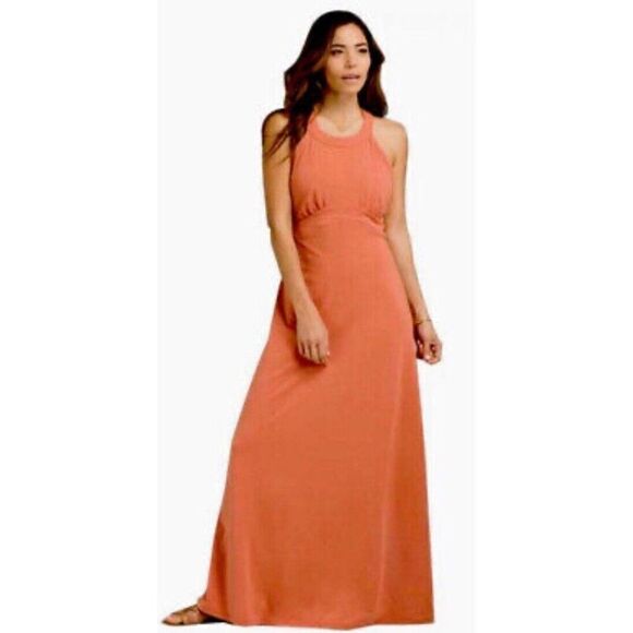 PrAna Women's Peach Color Calexico Scoop-Neck Solid Shelf Bra Maxi Dress Small. - Picture 1 of 8
